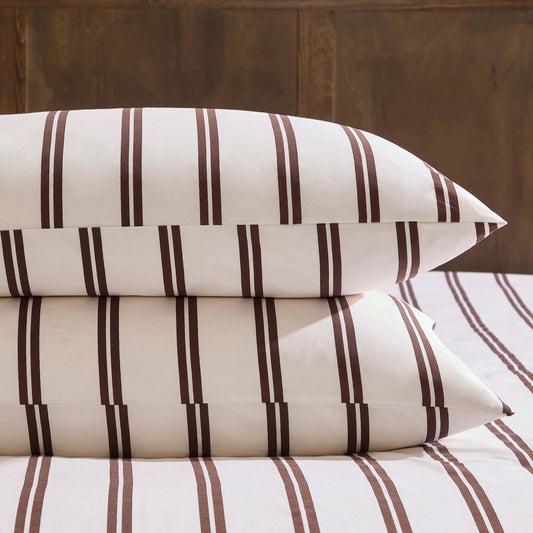 Noa 100% Cotton Stripe Duvet Cover & Pillowcase Set - Chocolate - DUSK