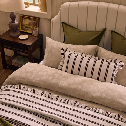 Noa Ruffle Edge Stripe Bedspread - Chocolate - DUSK