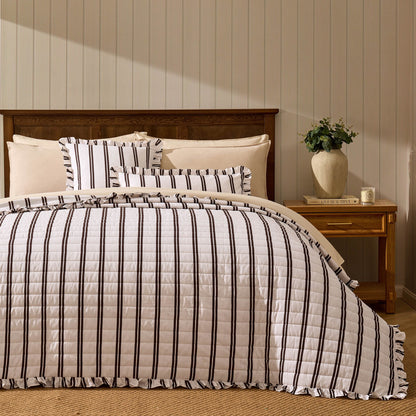 Noa Ruffle Edge Stripe Bedspread - Chocolate - DUSK