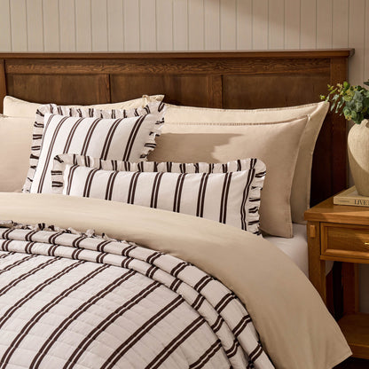 Noa Ruffle Edge Stripe Bedspread - Chocolate - DUSK