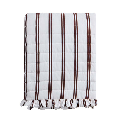 Noa Ruffle Edge Stripe Bedspread - Chocolate - DUSK