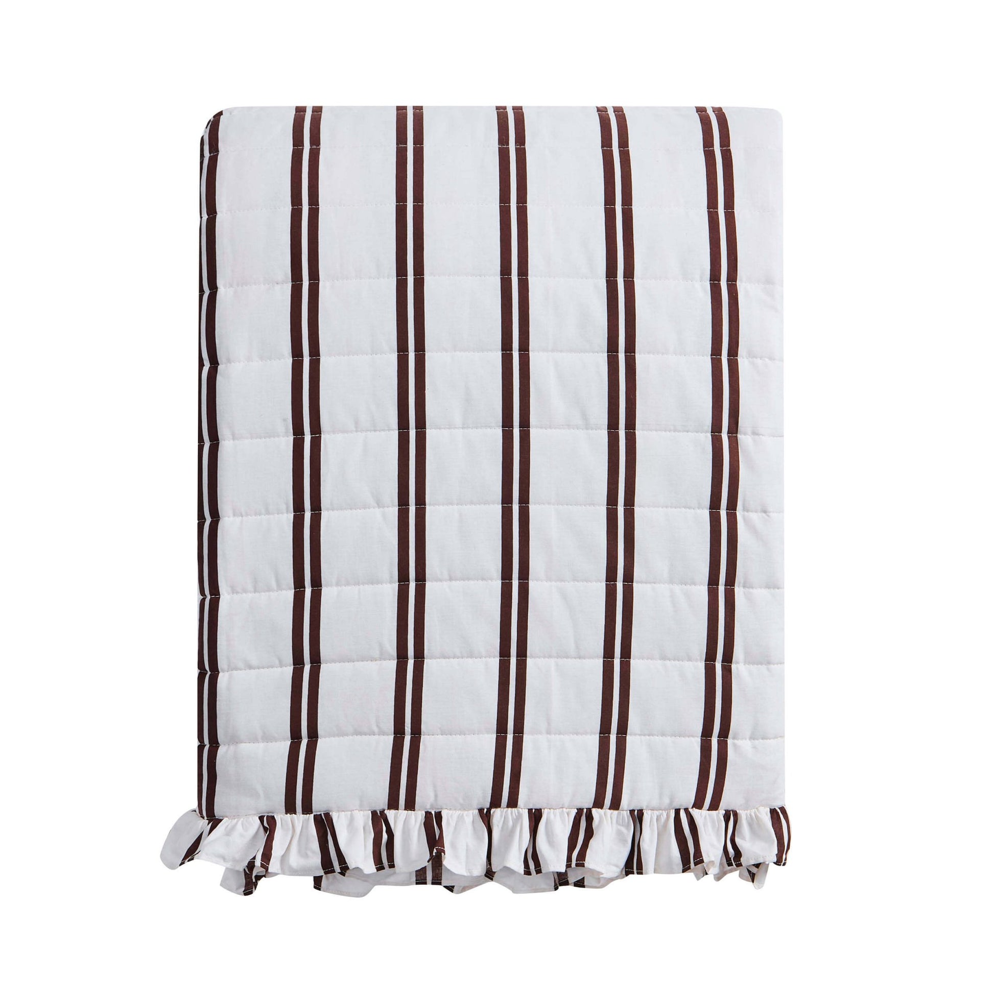 Noa Ruffle Edge Stripe Bedspread - Chocolate - DUSK