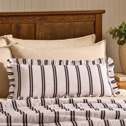 Noa Ruffle Edge Stripe Cushion Cover - Chocolate - DUSK