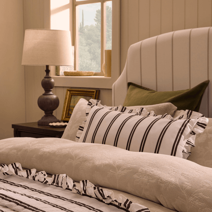 Noa Ruffle Edge Stripe Cushion Cover - Chocolate - DUSK