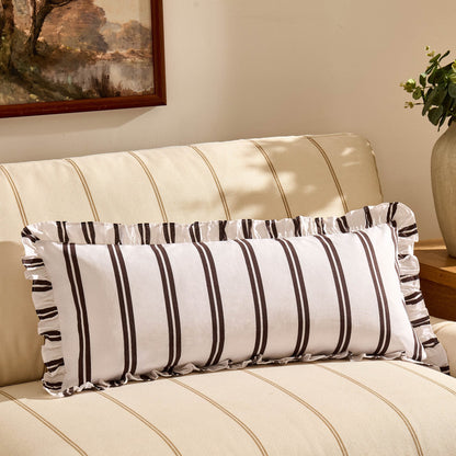 Noa Ruffle Edge Stripe Sofa Cushion Cover - Chocolate - DUSK
