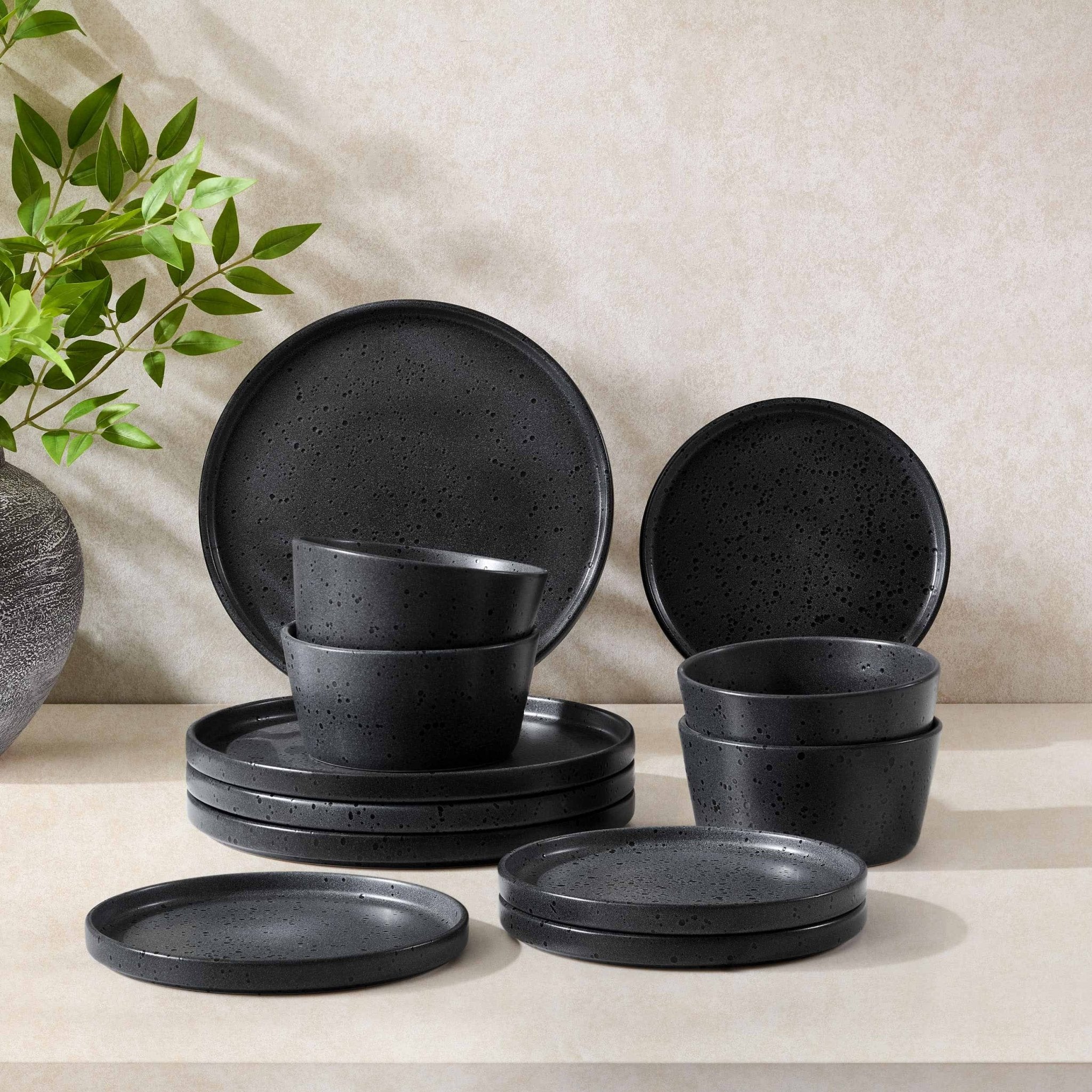 Nori 12 Piece Dinner Set - Speckled Black