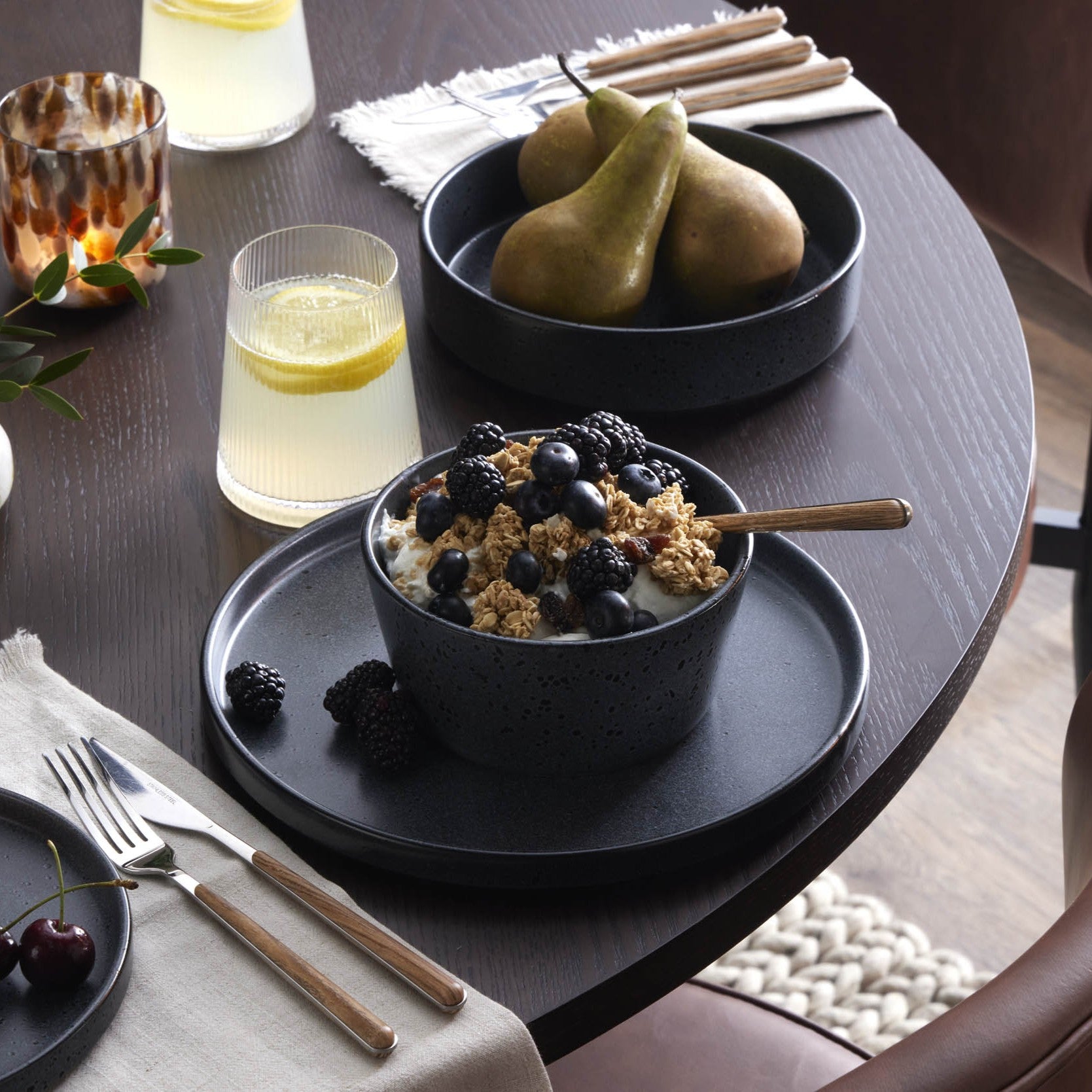 Nori Stoneware Set of 4 Dinner Plates - Black - DUSK