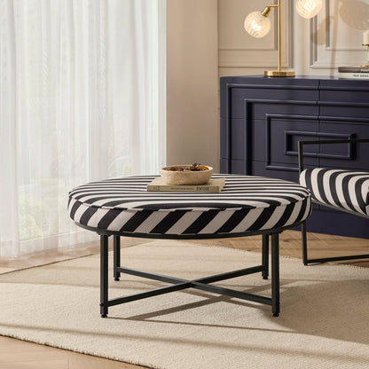 Northwich Black Metal Frame Pouffe - Mono Stripe - DUSK