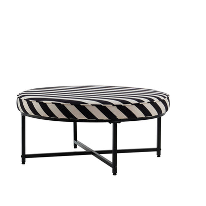 Northwich Black Metal Frame Pouffe - Mono Stripe - DUSK