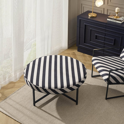 Northwich Black Metal Frame Pouffe - Mono Stripe - DUSK