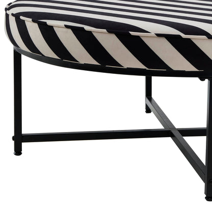 Northwich Black Metal Frame Pouffe - Mono Stripe - DUSK