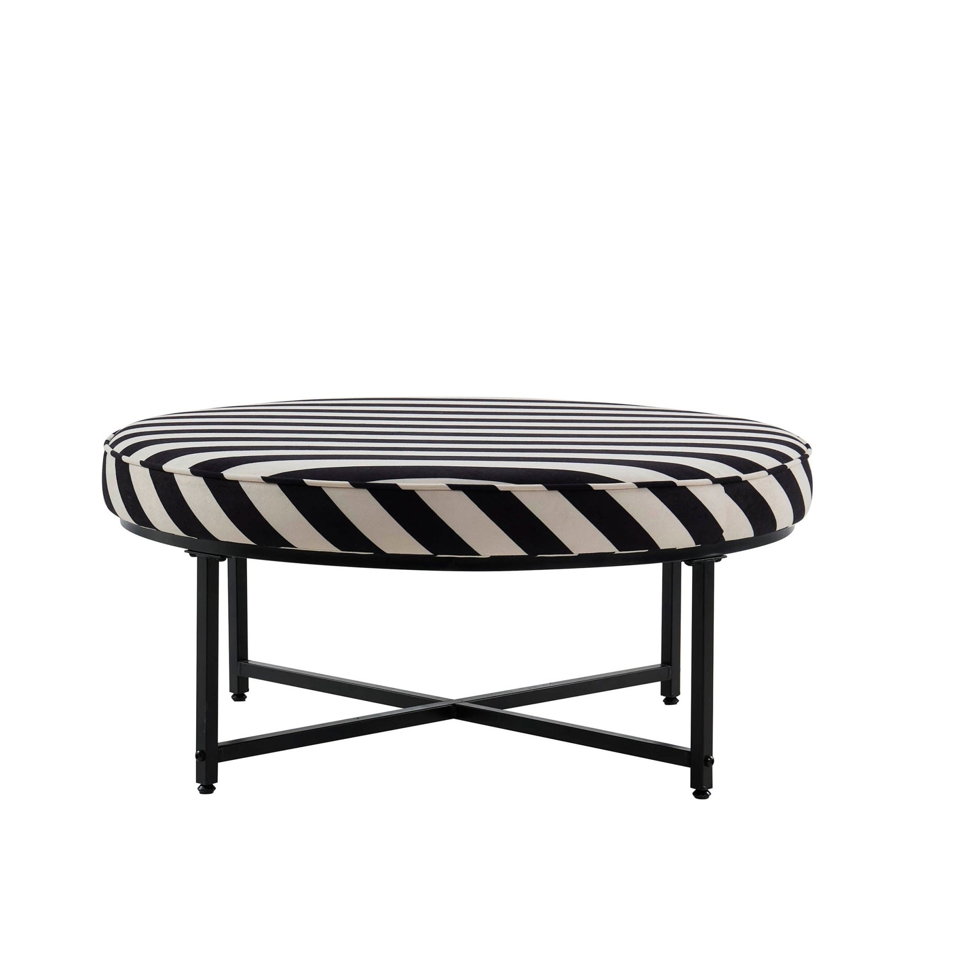 Northwich Black Metal Frame Pouffe - Mono Stripe - DUSK