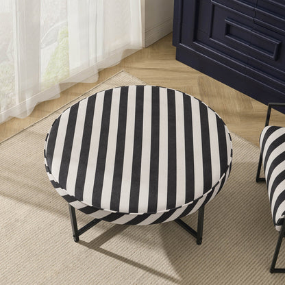Northwich Black Metal Frame Pouffe - Mono Stripe - DUSK