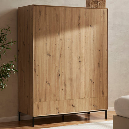 Nova 3 Door Wardrobe with Drawers - Light Wood - DUSK