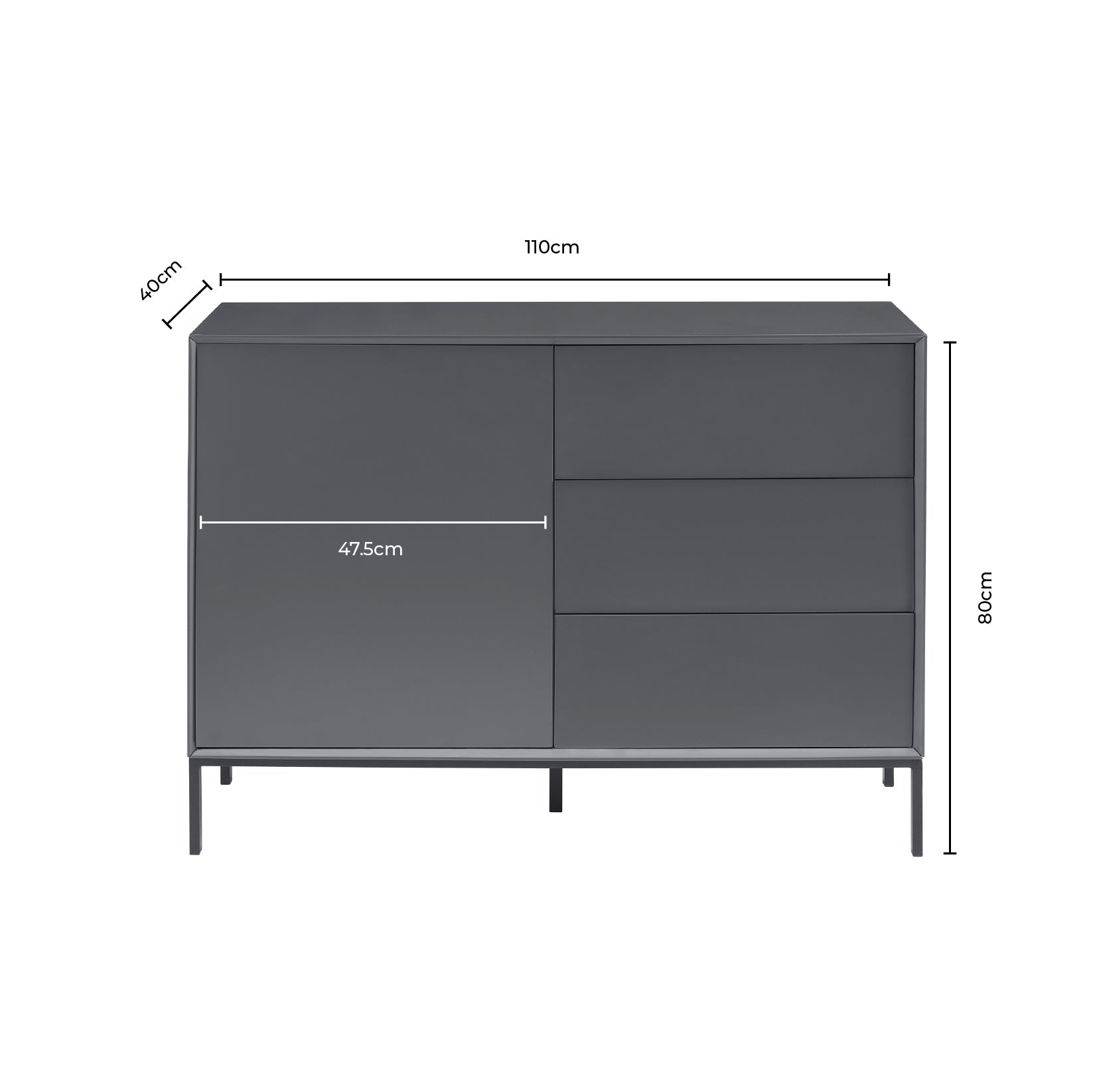 Nova Small Sideboard with Drawers - Charcoal - DUSK