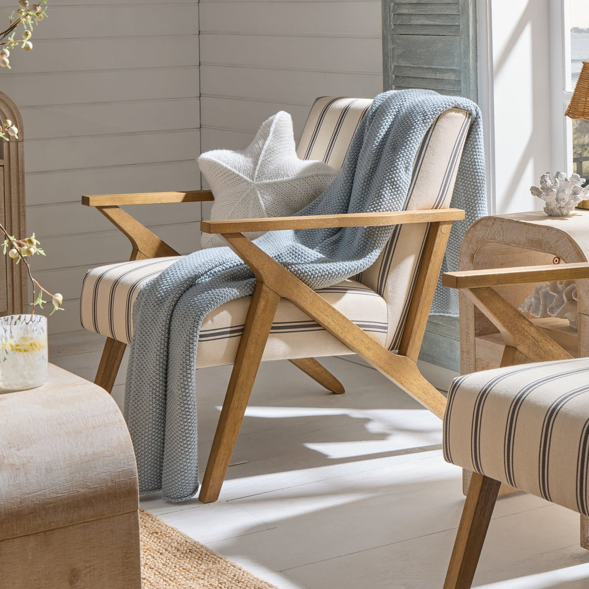 Nyla Accent Chair - Blue Stripe - DUSK