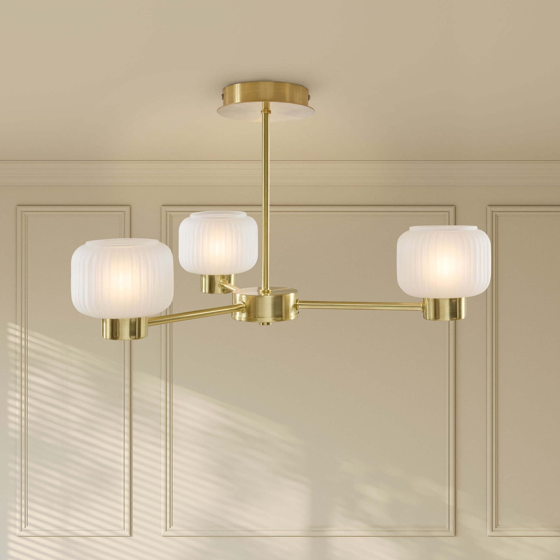 Octavia Ribbed Glass 3 Light Chandelier - Brass - DUSK