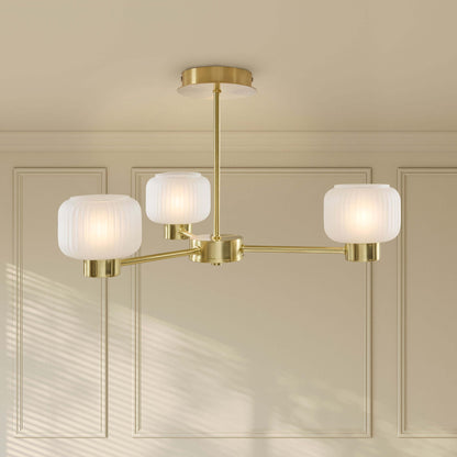 Octavia Ribbed Glass 3 Light Chandelier - Brass - DUSK