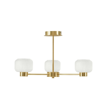 Octavia Ribbed Glass 3 Light Chandelier - Brass - DUSK