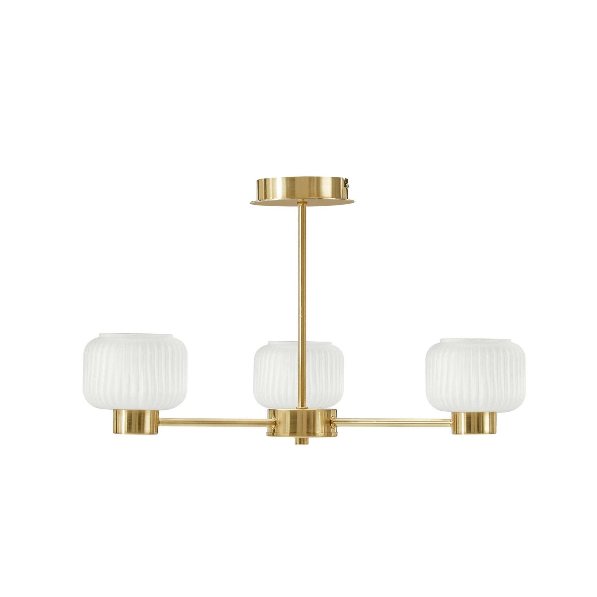 Octavia Ribbed Glass 3 Light Chandelier - Brass - DUSK