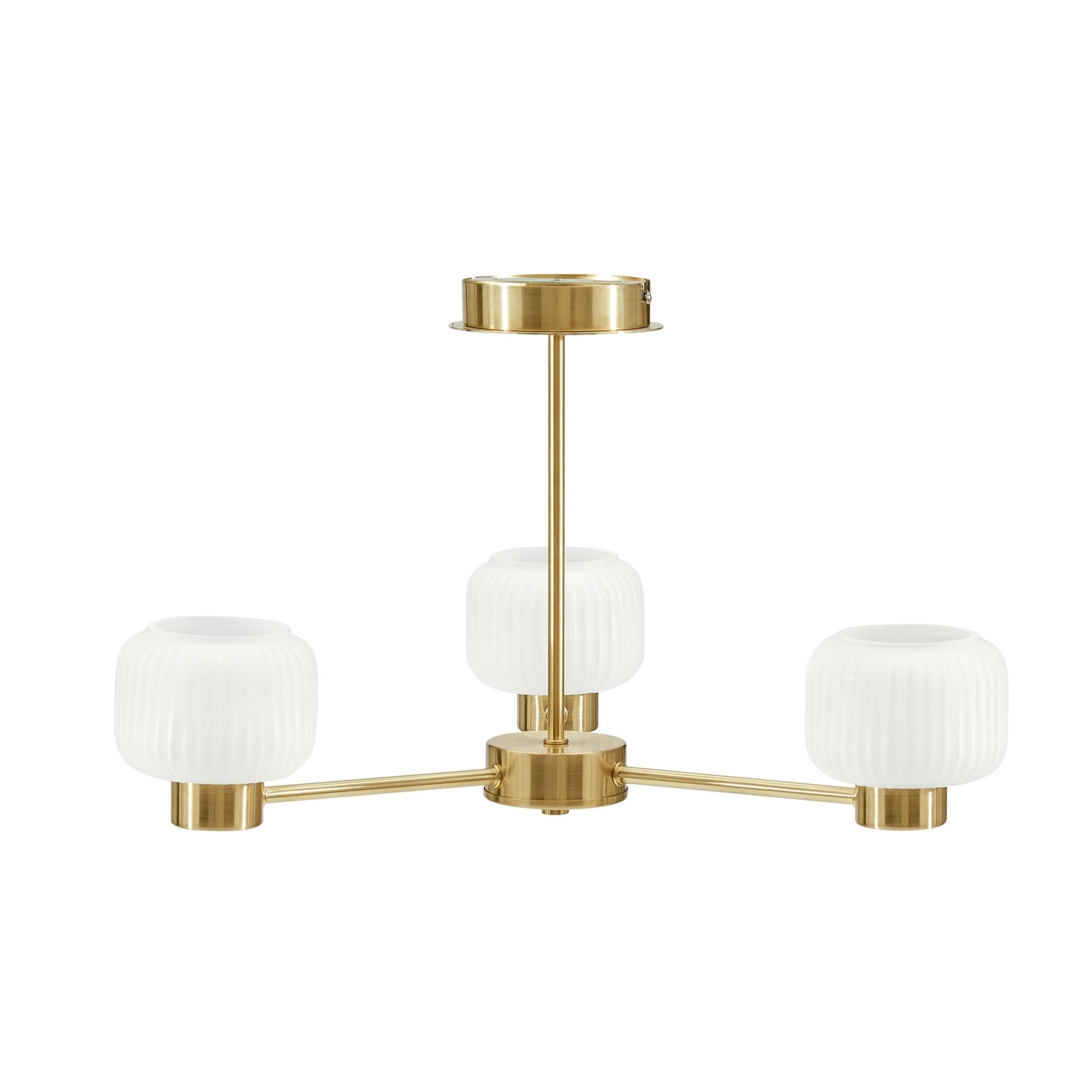 Octavia Ribbed Glass 3 Light Chandelier - Brass - DUSK