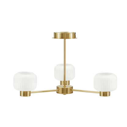 Octavia Ribbed Glass 3 Light Chandelier - Brass - DUSK