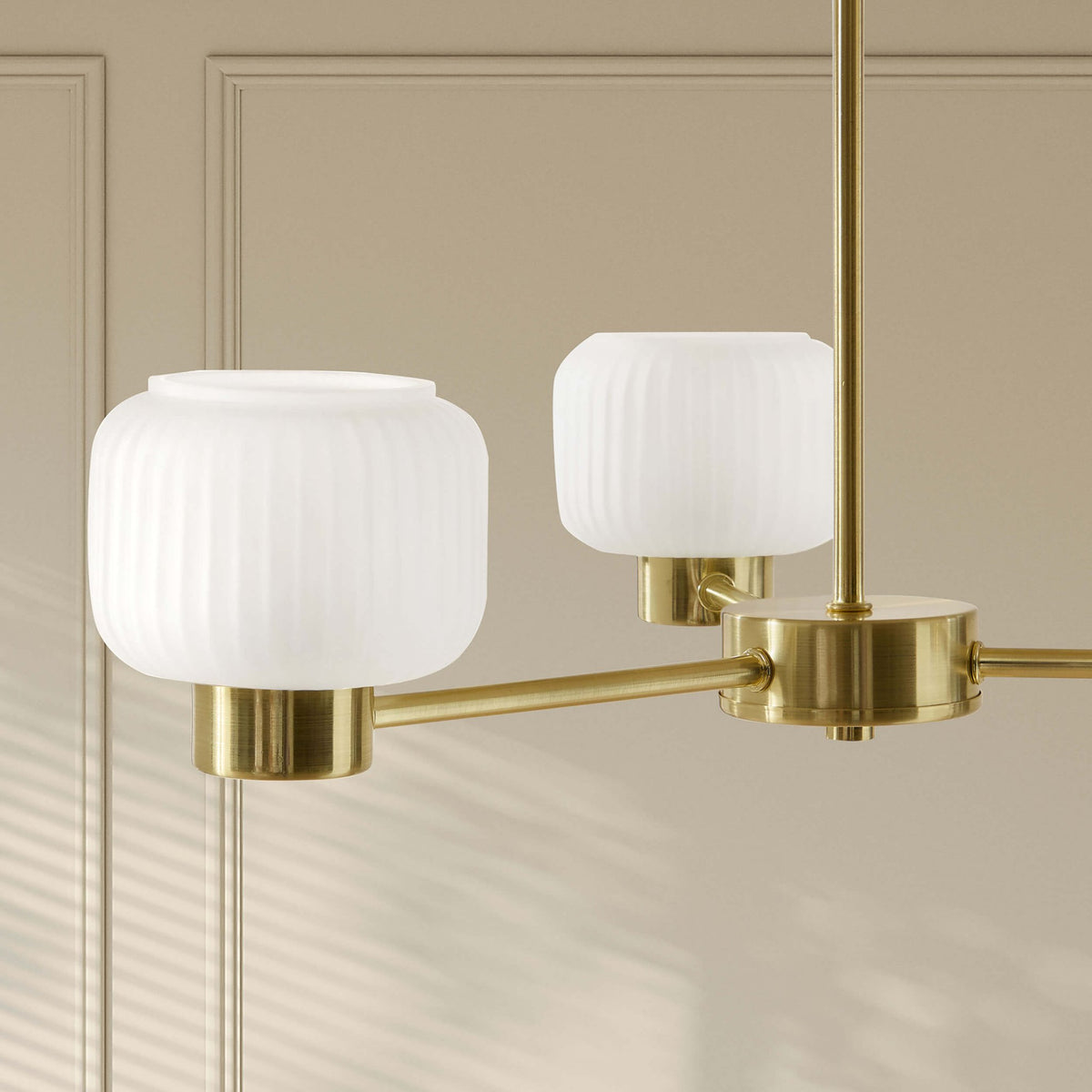 Octavia Ribbed Glass 3 Light Chandelier - Brass - DUSK