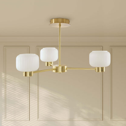 Octavia Ribbed Glass 3 Light Chandelier - Brass - DUSK