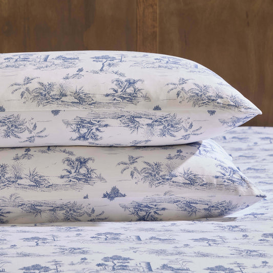 Ophelia Toile Print 100% Cotton 200 Thread Count Duvet Cover & Pillowcase Set - Light Blue - DUSK