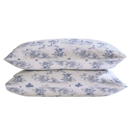 Ophelia Toile Print 100% Cotton 200 Thread Count Duvet Cover & Pillowcase Set - Light Blue - DUSK