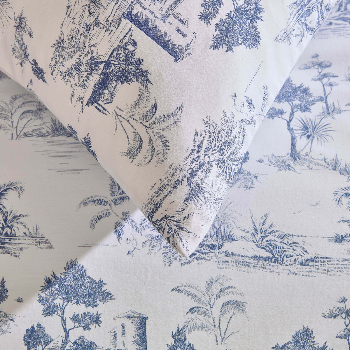 Ophelia Toile Print 100% Cotton 200 Thread Count Duvet Cover & Pillowcase Set - Light Blue - DUSK