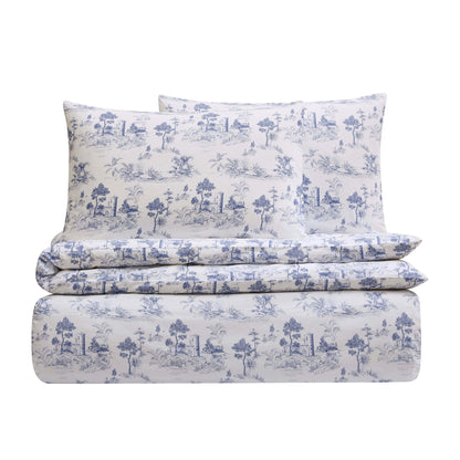 Ophelia Toile Print 100% Cotton 200 Thread Count Duvet Cover & Pillowcase Set - Light Blue - DUSK