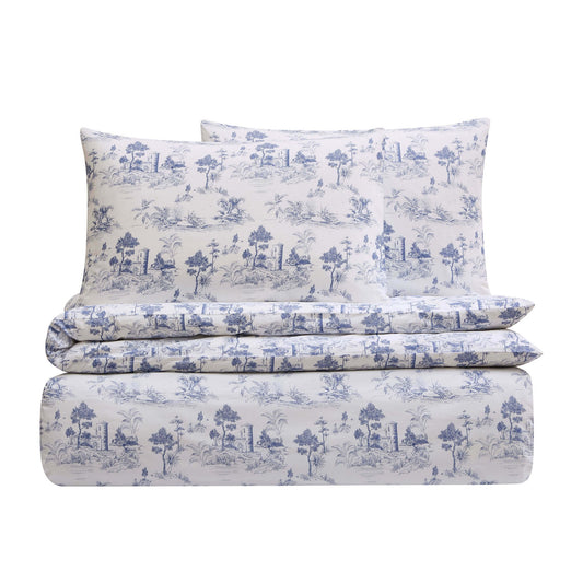Ophelia Toile Print 100% Cotton 200 Thread Count Duvet Cover & Pillowcase Set - Light Blue - DUSK