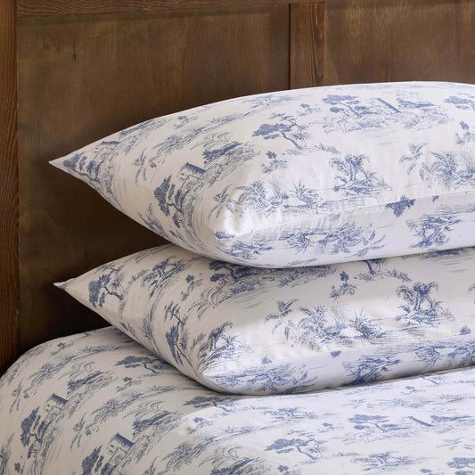 Ophelia Toile Print 100% Cotton 200 Thread Count Duvet Cover & Pillowcase Set - Light Blue - DUSK