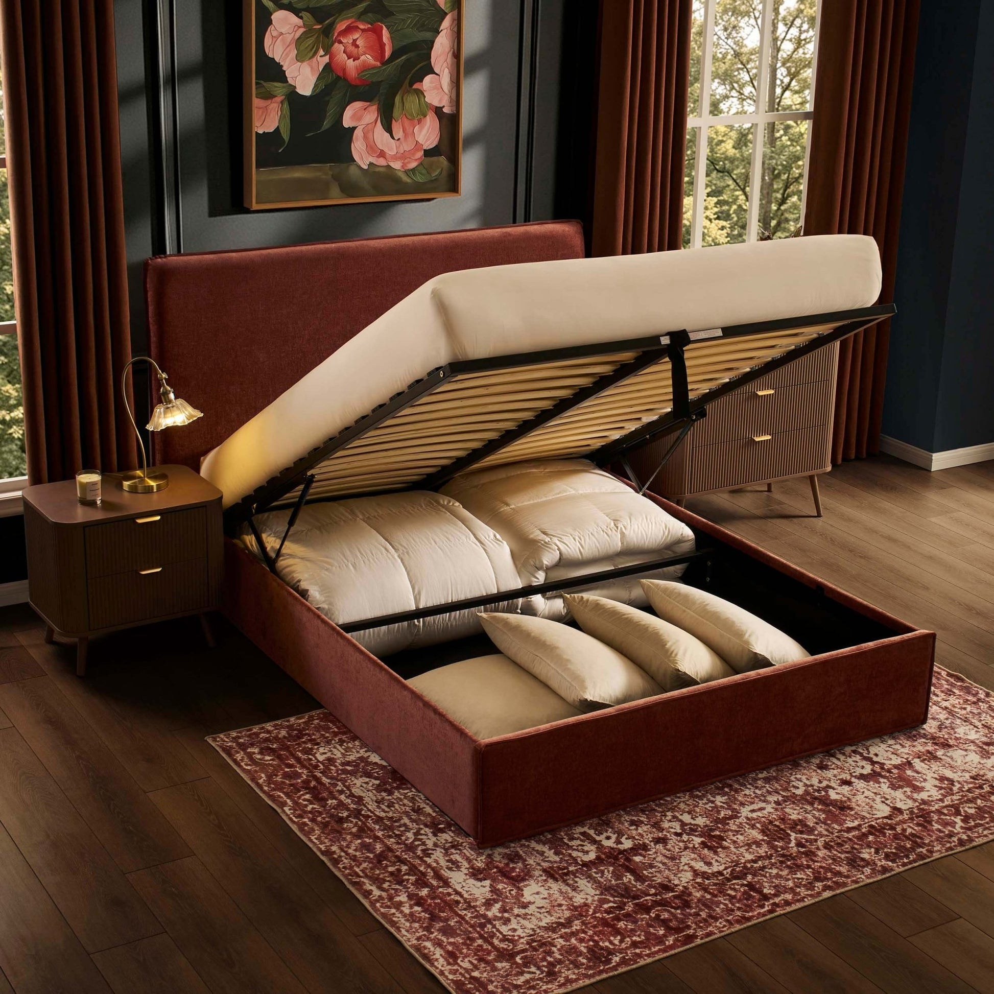 Oslo Ottoman Storage Bed - Chenille Dark Rust - DUSK
