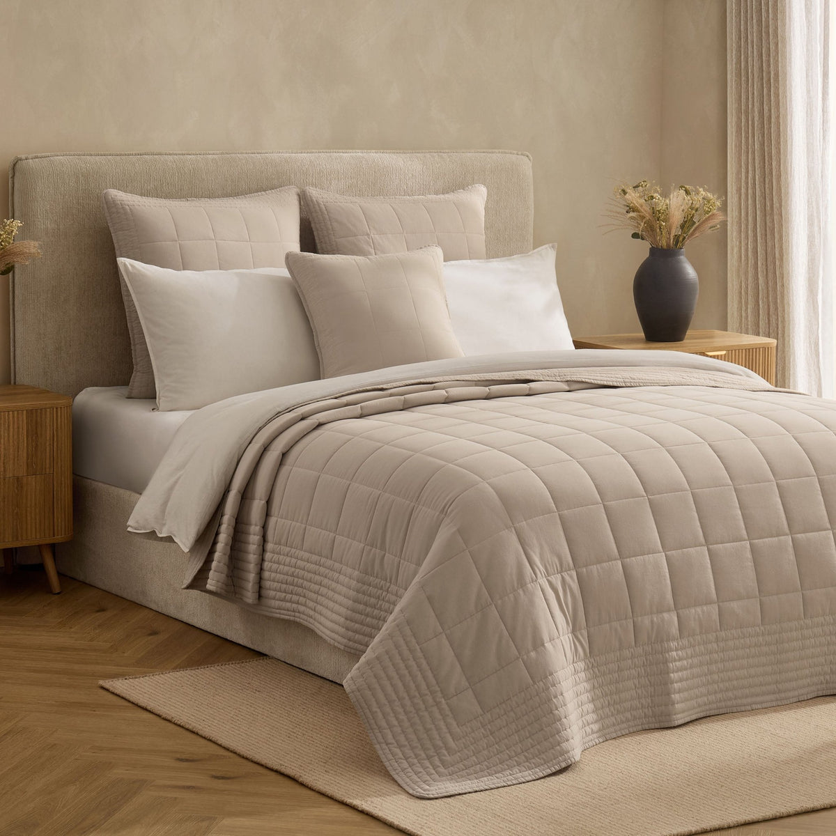 Oxford 100% Pure Cotton Quilted Bedspread - Champagne - DUSK