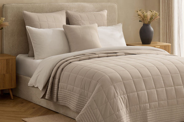 Oxford 100% Pure Cotton Quilted Bedspread - Champagne - DUSK