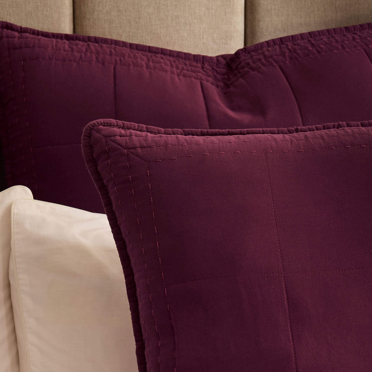 Oxford 100% Pure Cotton Quilted Cushion Cover - Aubergine - DUSK