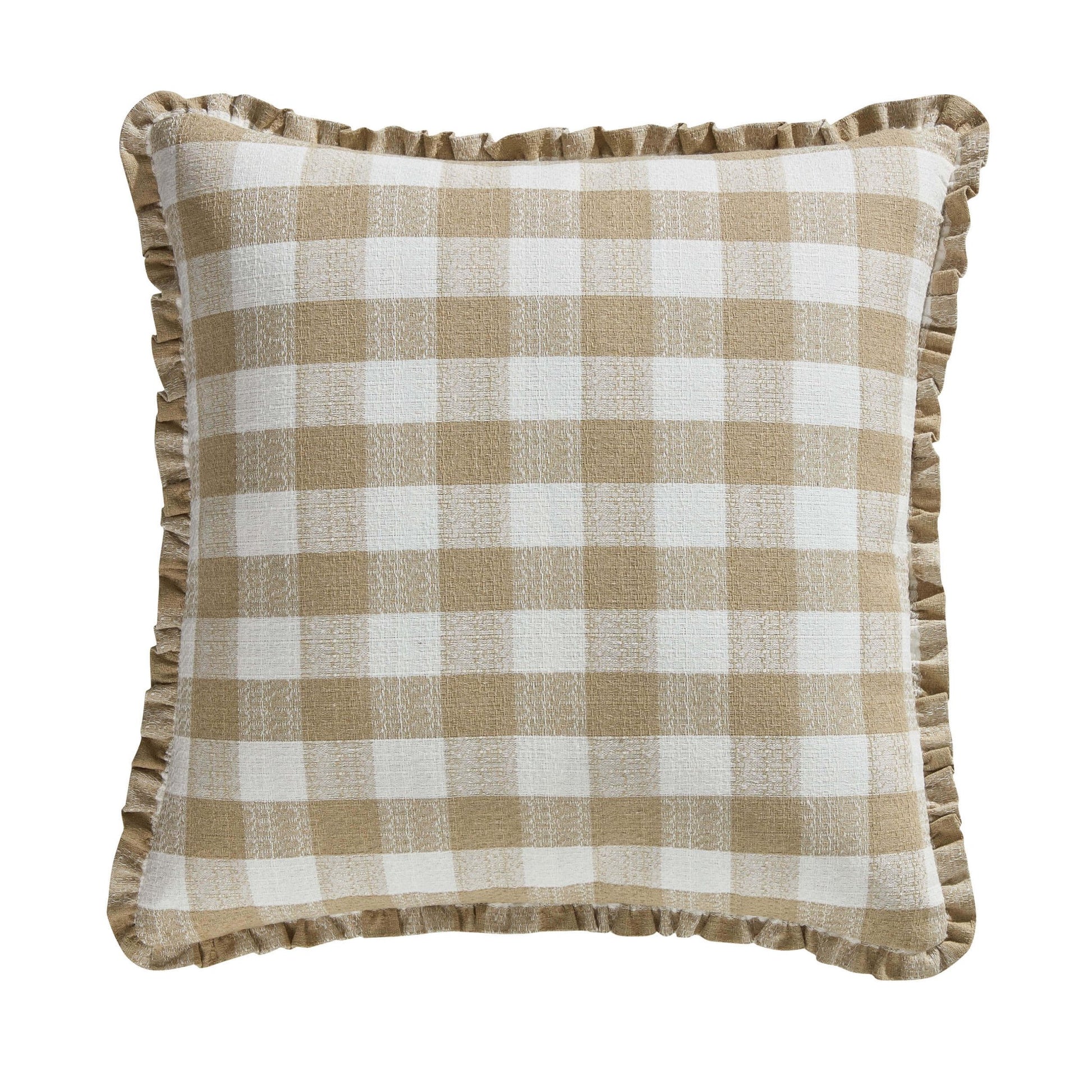 Pack of 2 Gingham Frill Edge Waterproof Outdoor Cushion Covers - Natural - DUSK