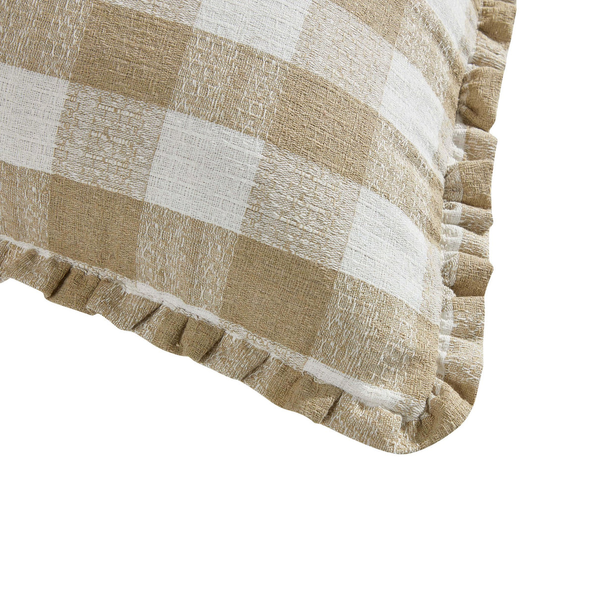 Pack of 2 Gingham Frill Edge Waterproof Outdoor Cushion Covers - Natural - DUSK