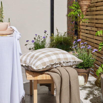 Pack of 2 Gingham Frill Edge Waterproof Outdoor Cushion Covers - Natural - DUSK
