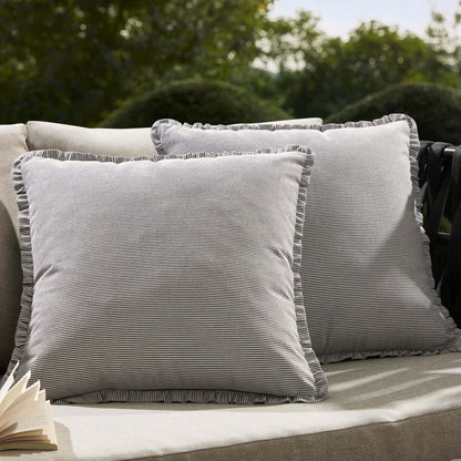 Pack of 2 Stripe Frill Edge Waterproof Outdoor Cushion Covers - Charcoal - DUSK