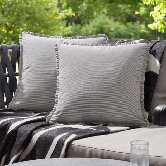 Pack of 2 Stripe Frill Edge Waterproof Outdoor Cushion Covers - Charcoal - DUSK