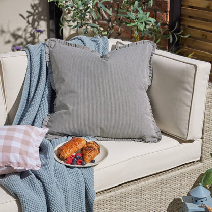 Pack of 2 Stripe Frill Edge Waterproof Outdoor Cushion Covers - Charcoal - DUSK