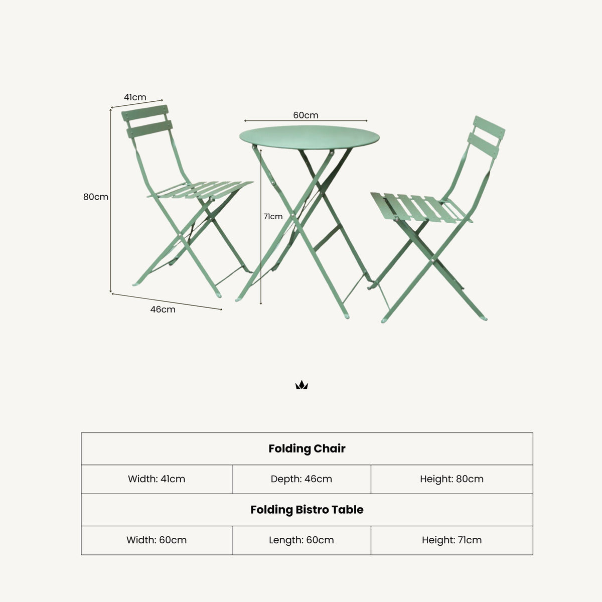 Padstow Outdoor 2 Seater Bistro Set - Moss - DUSK