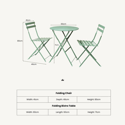 Padstow Outdoor 2 Seater Bistro Set - Moss - DUSK
