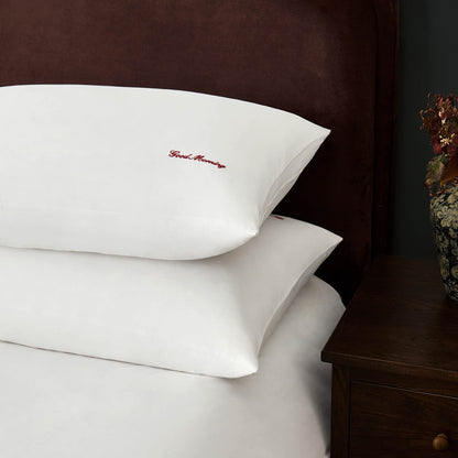 Pair of 200 Thread Count Slogan Embroidered Pillowcases - White - DUSK