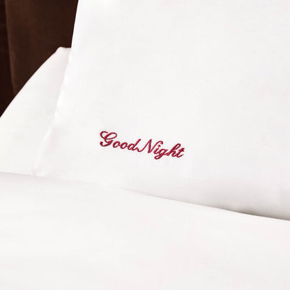 Pair of 200 Thread Count Slogan Embroidered Pillowcases - White - DUSK