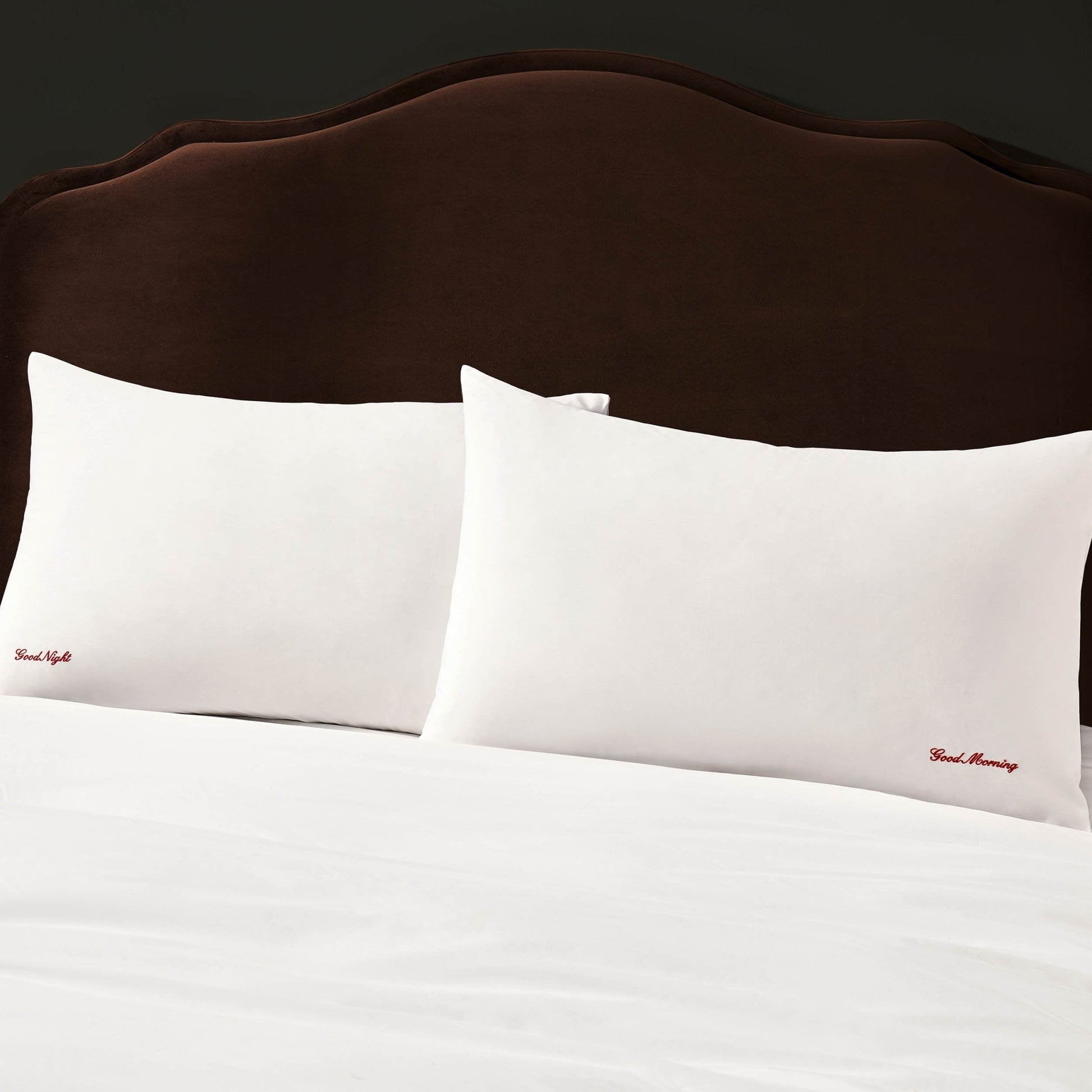 Pair of 200 Thread Count Slogan Embroidered Pillowcases - White - DUSK
