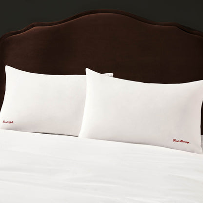 Pair of 200 Thread Count Slogan Embroidered Pillowcases - White - DUSK